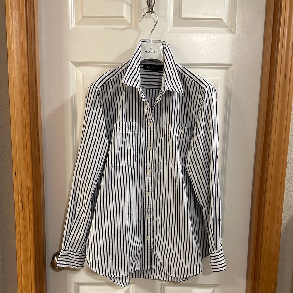 Lauren by Ralph Lauren oversized Stripe Button Front Shirt